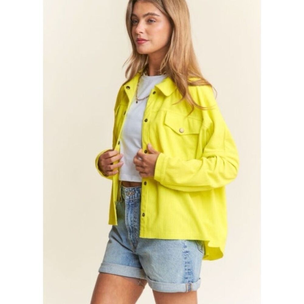 J.NNA Chartreuse Corded Snap Down High Low Shacket – Size Large NWT - Picture 4 of 16